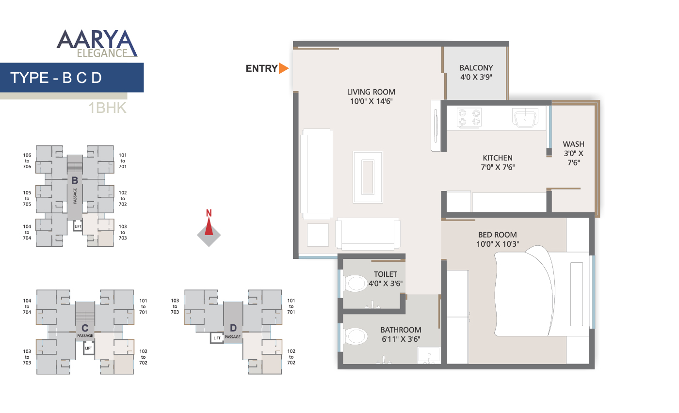 Type - BCD 1BHK Flats