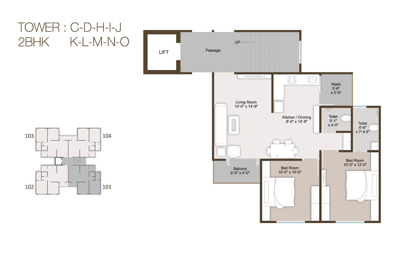 Tower - CDHIJKLMNO 2BHK