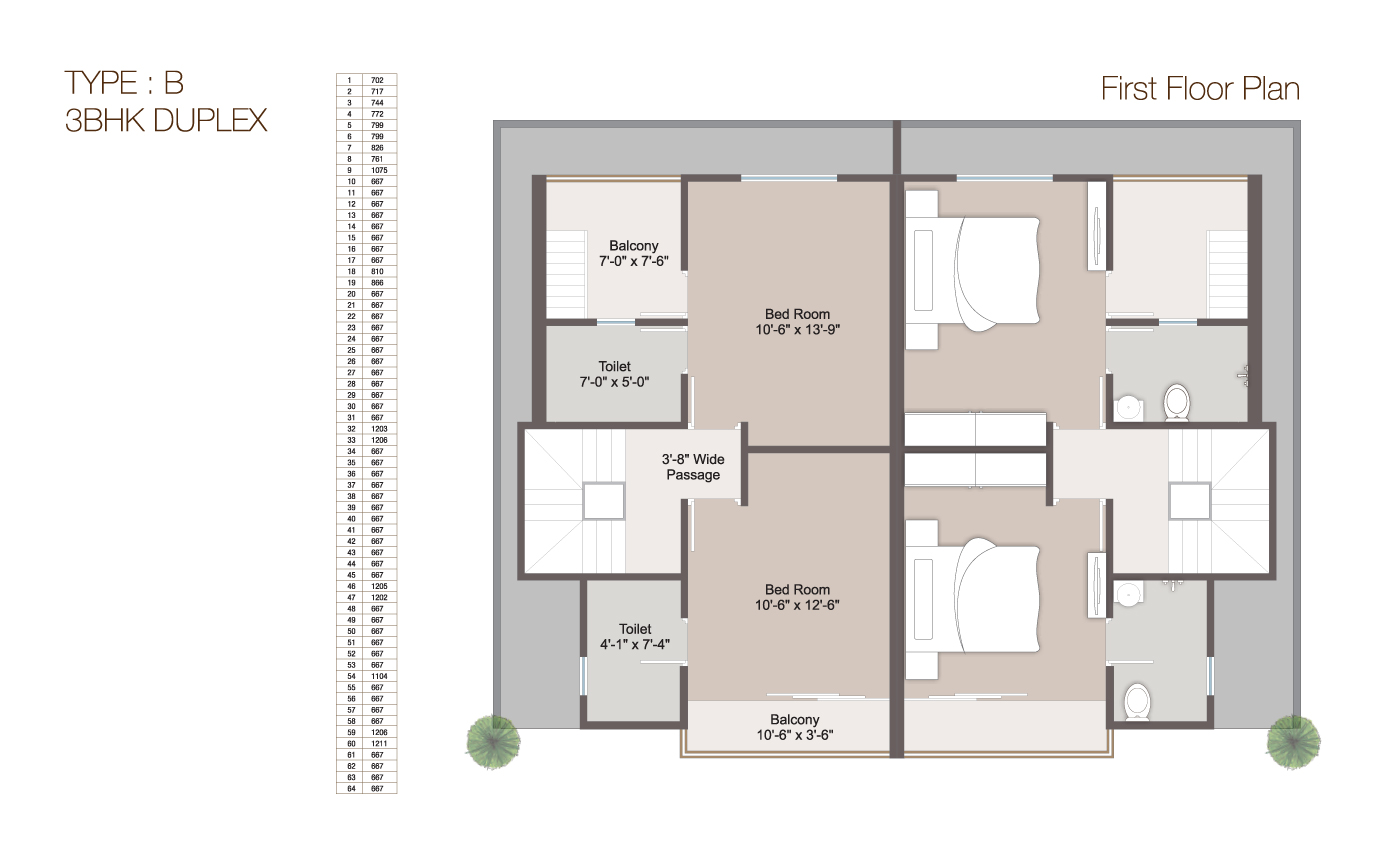 Type - B 3BHK Duplex First Floor